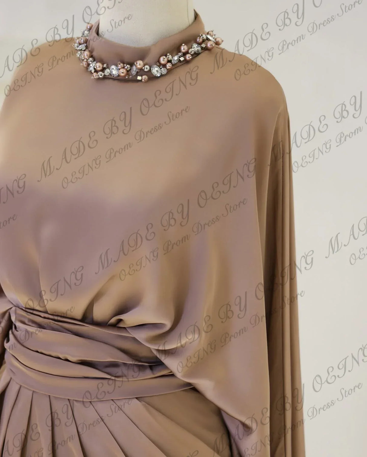 Oeing Simple Women Evening Dresses Muslim Long Sleeves