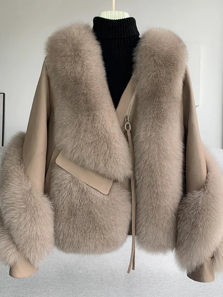 Oftbuy Real Fur Coat Winter Jacket Women Natural