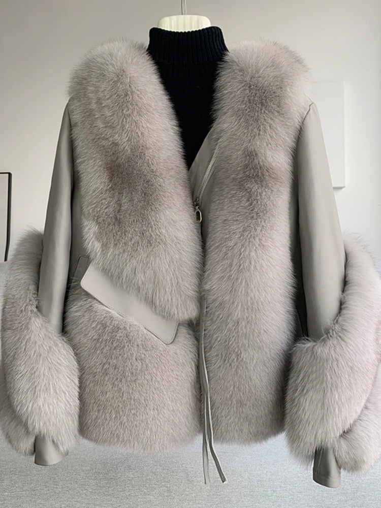 Oftbuy Real Fur Coat Winter Jacket Women Natural