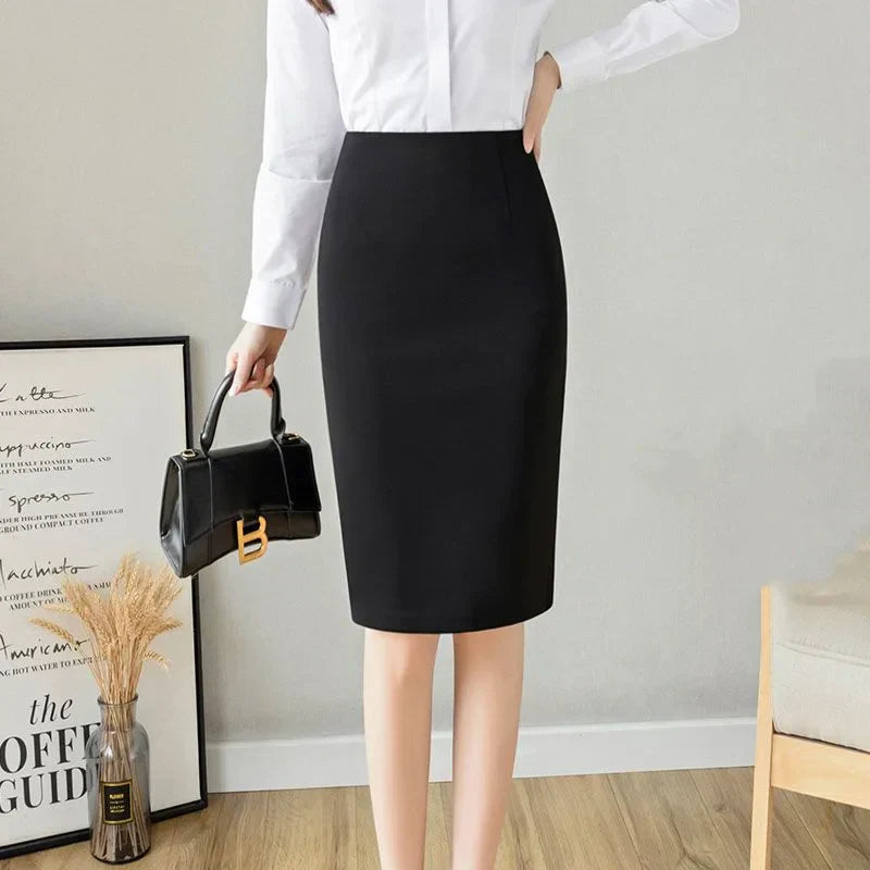 Office Lady Fashion Midi Black Split Skirts Spring