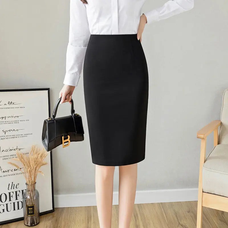 Office Lady Fashion Midi Black Split Skirts Spring
