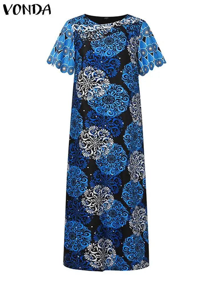 Vonda Bohemian Printed Maxi Dress Women Summer