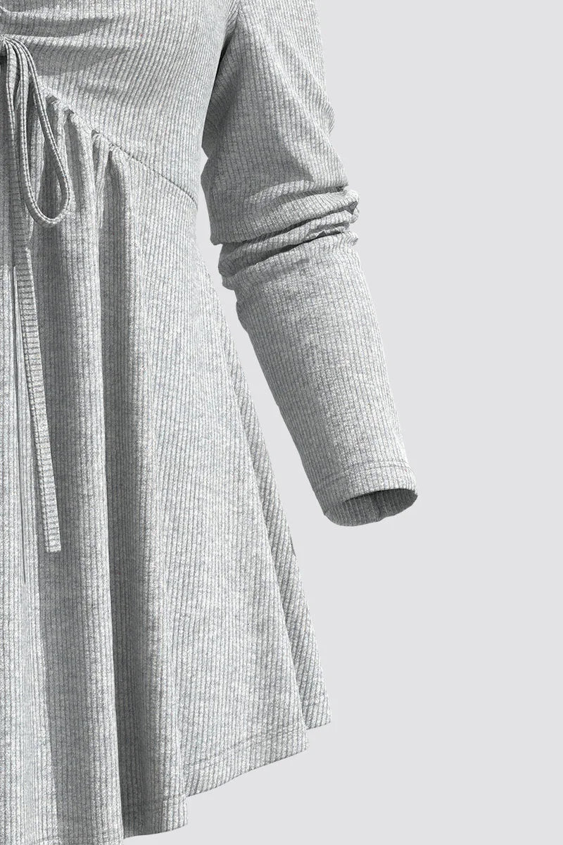 Blouses Women Fashion Grey Rib Knit Drawstring V