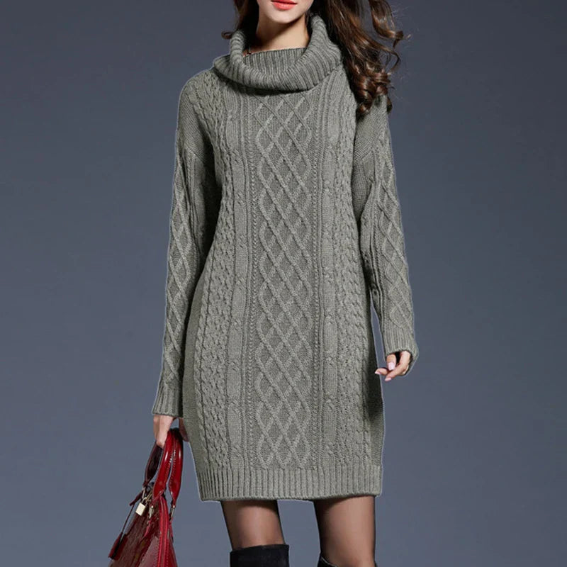 Women Casual Knitted Long Sleeve Winter Dresses Sweater