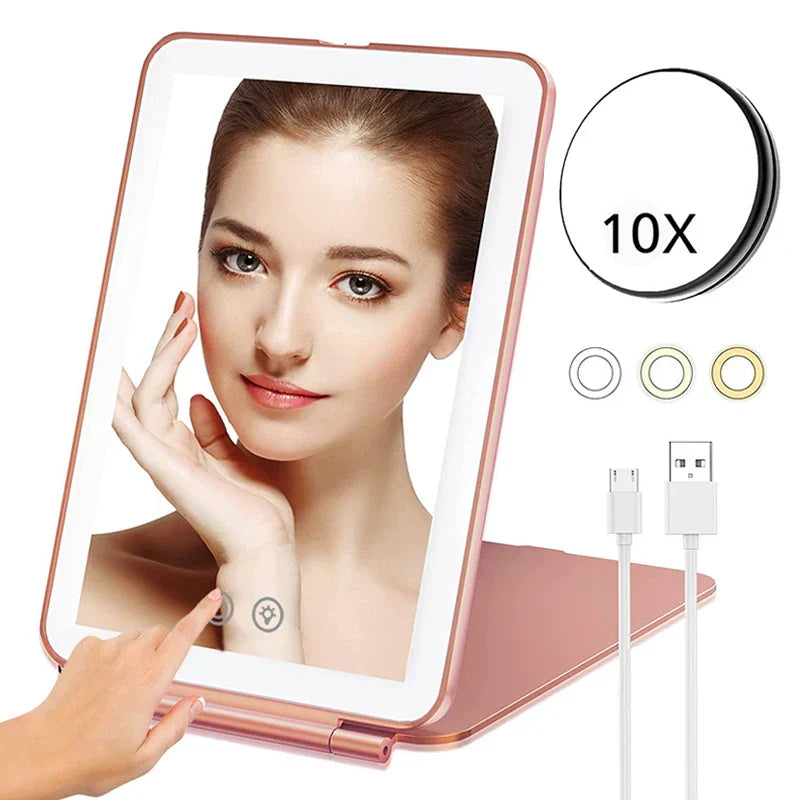Portable Foldable Travel Makeup Mirror With Led Light