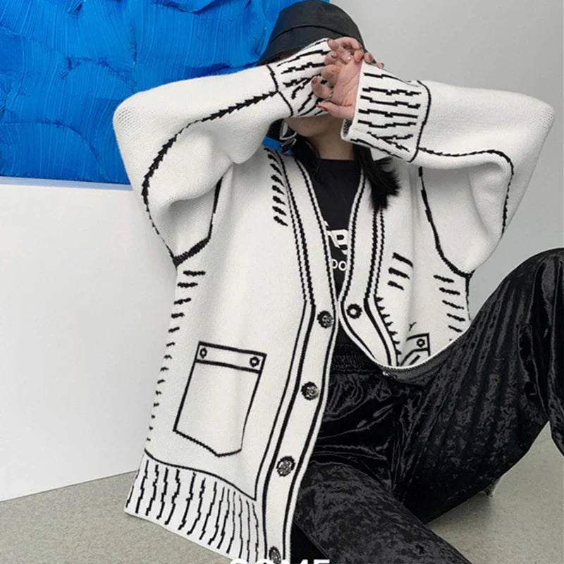 Print Graffiti Cardigan Women Long Sleeve Top Yk