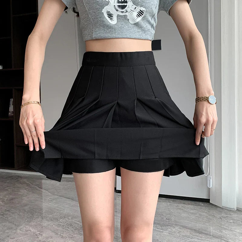 Rimocy Korean Elastic High Waist Pleated Skirt Woman