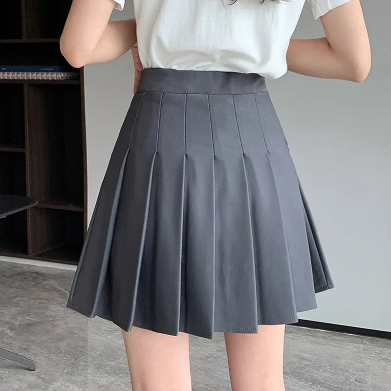 Rimocy Korean Elastic High Waist Pleated Skirt Woman