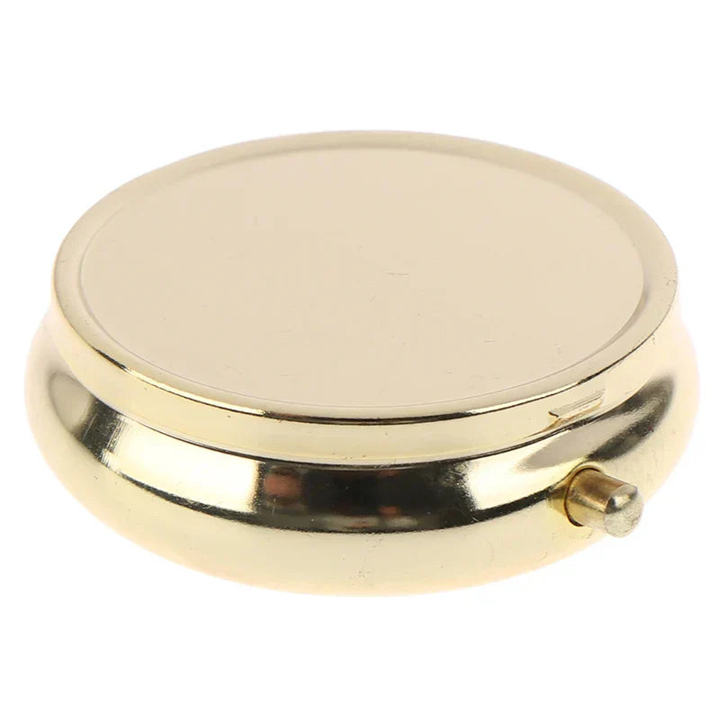 Round Metal Pillbox Portable Small Medicine Organizer Inside