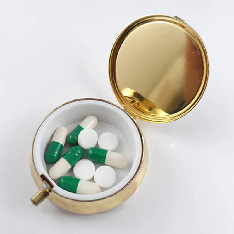 Round Metal Pillbox Portable Small Medicine Organizer Inside