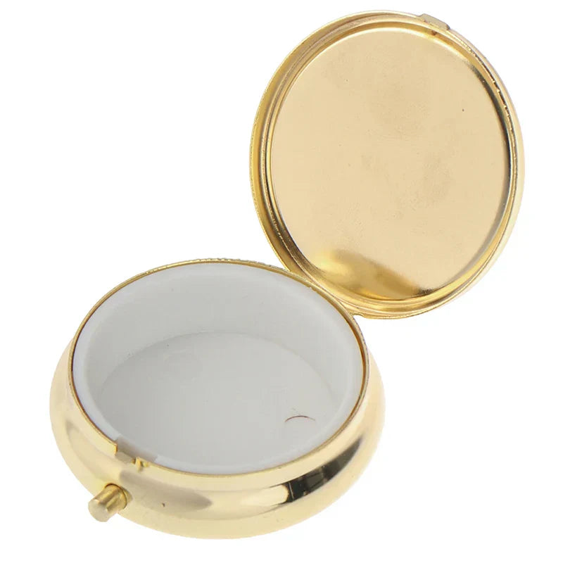 Round Metal Pillbox Portable Small Medicine Organizer Inside
