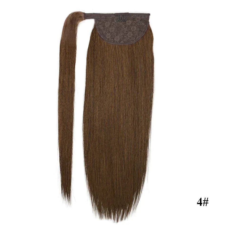 Straight Human Hair Ponytail Wrap Around Horsetail Clips-In