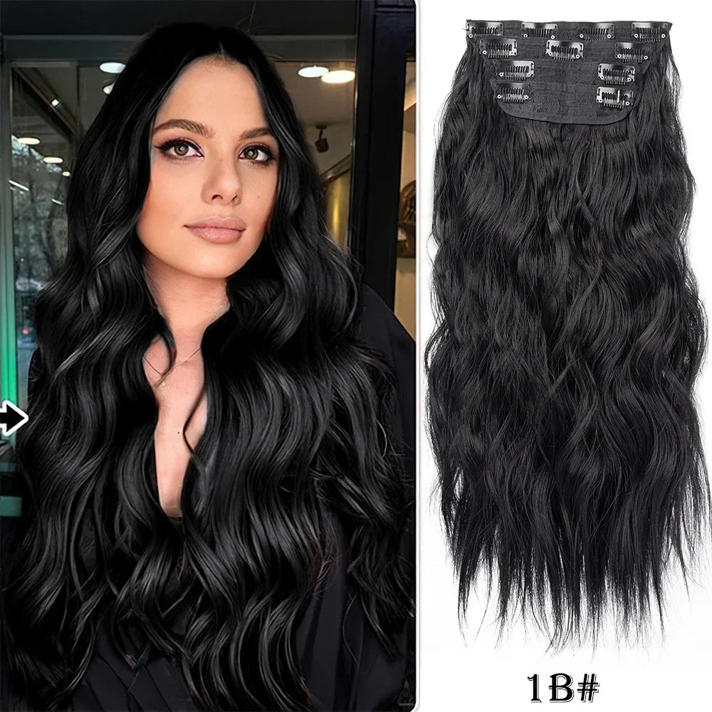 Set Synthetic Hair Clip In Long Wavy Thick