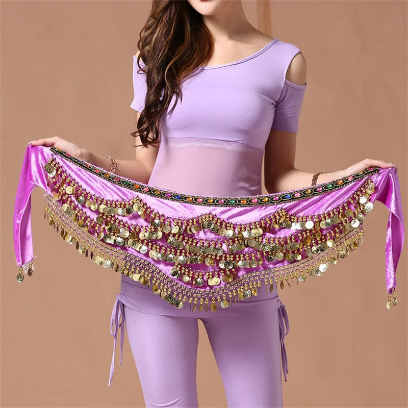 Multi-Colored Belly Dance Belt - Silk Scarf with Crystal Accents