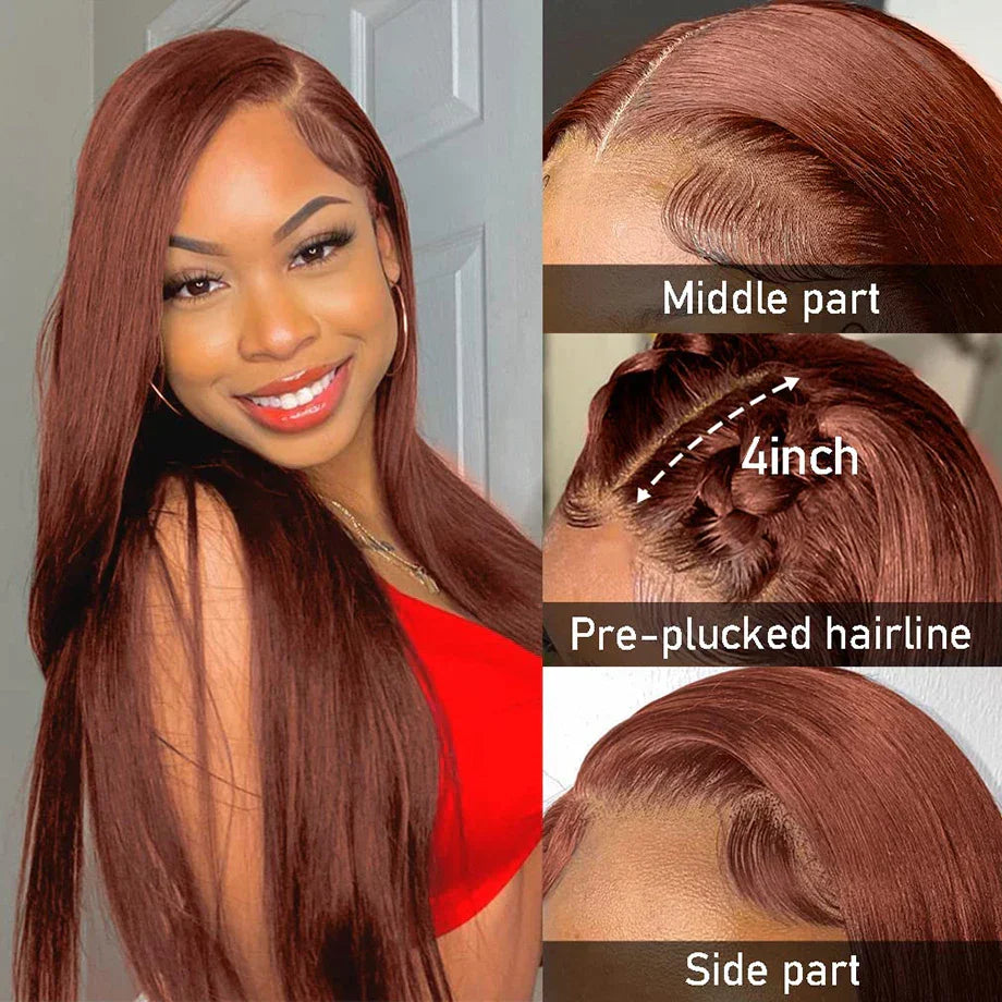 Reddish Brown Straight Lace Front Wigs Human Hair