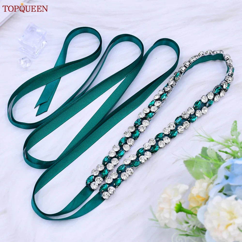 Topqueen Multiple Styles Green Belt With Diamonds Bridal