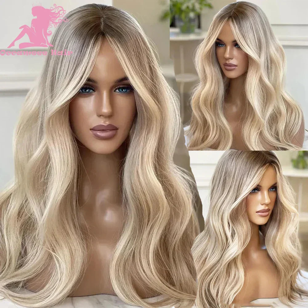 Ash Blonde Highlight Colored Lace Front Wig With