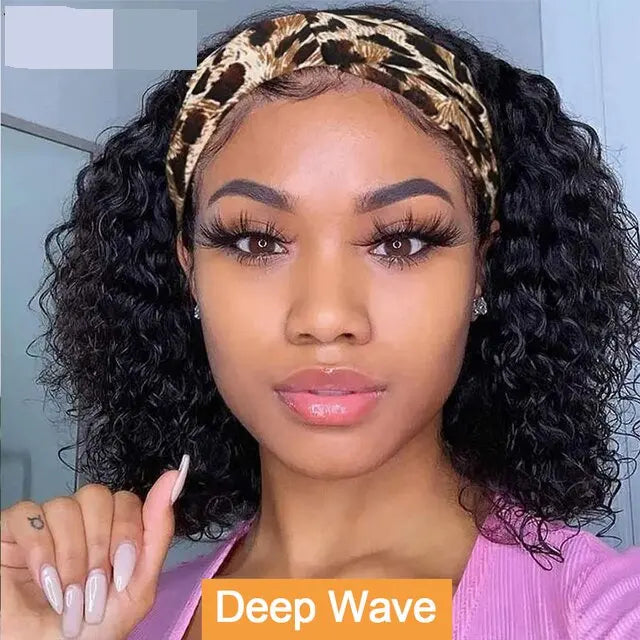 Kinky Curly Headband Bob Wig Human Hair Glueless