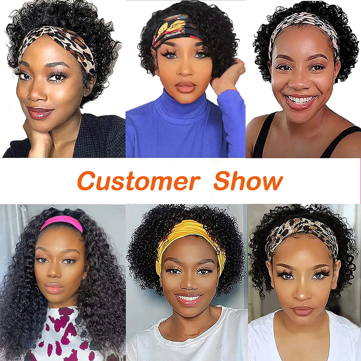 Kinky Curly Headband Bob Wig Human Hair Glueless