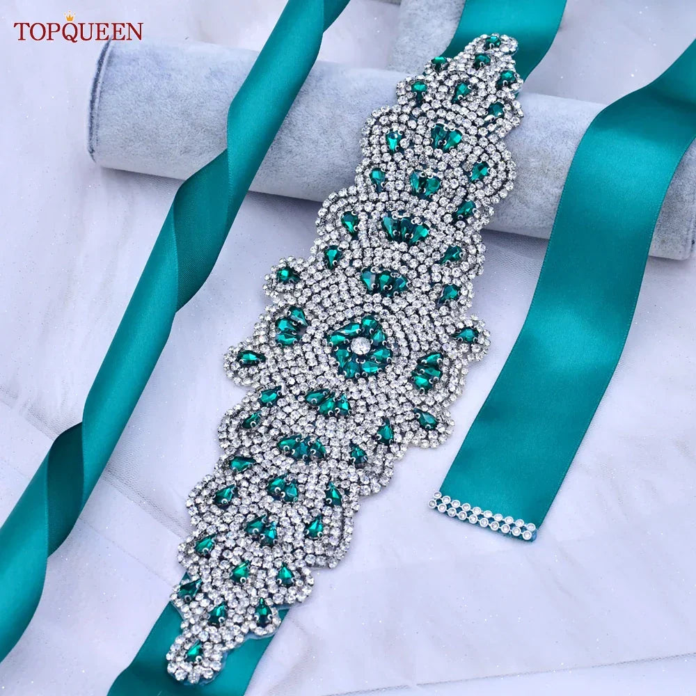 Topqueen Multiple Styles Green Belt With Diamonds Bridal