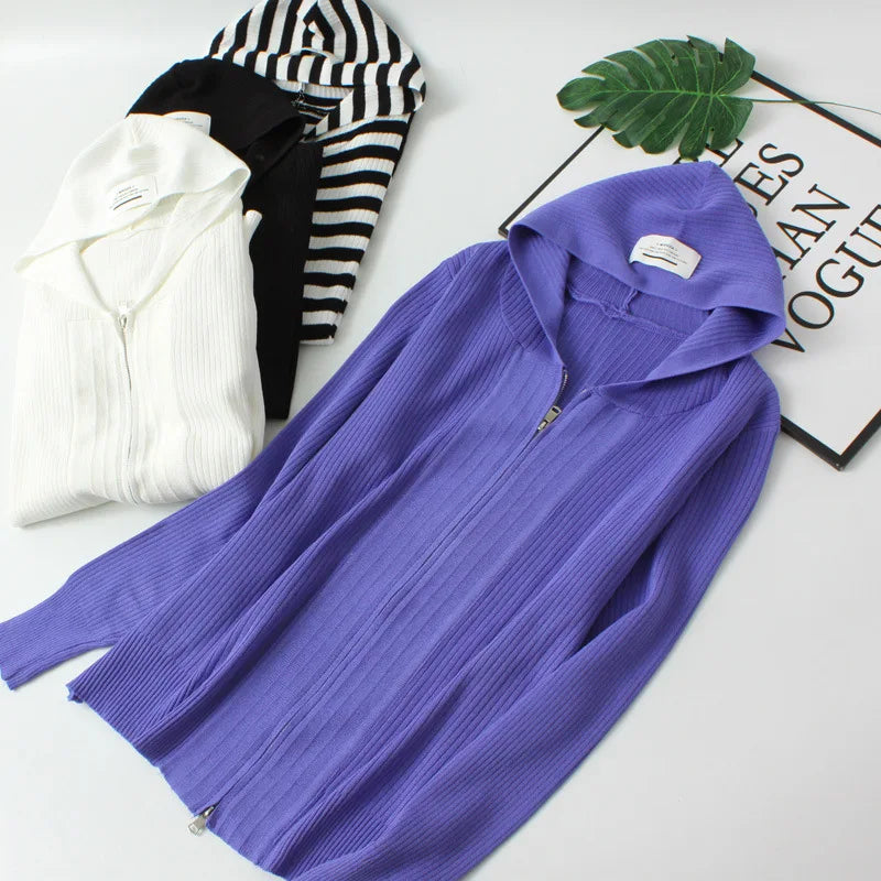 Plus Cardigan Women Spring Summer Zipper Labeling Ice