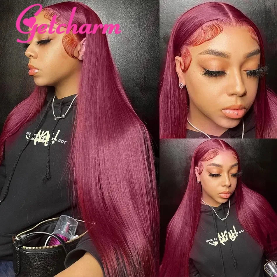 Burgundy Straight X Lace Front Human Hair