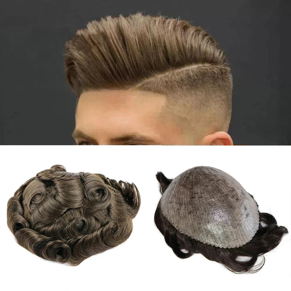 Natural Hairline Super Durable Mens Toupee Brown Blonde