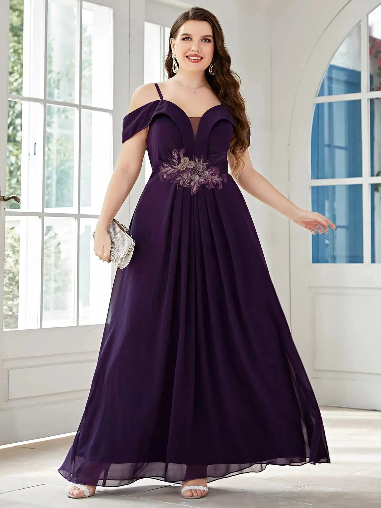 Sequin Evening Dress For Wedding Bridesmaid Female Purple