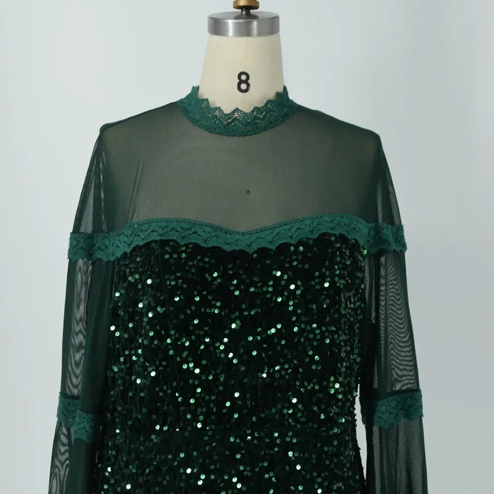 Evening Dresses Fashion Women Sequins Mesh Patchwork Long