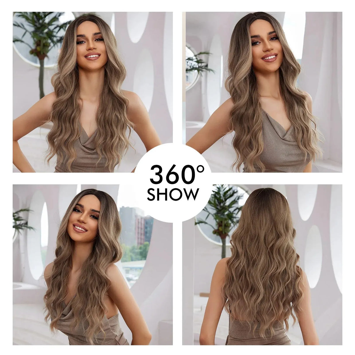 Medium Long Synthetic Fiber Wigs Middle Ombre Top