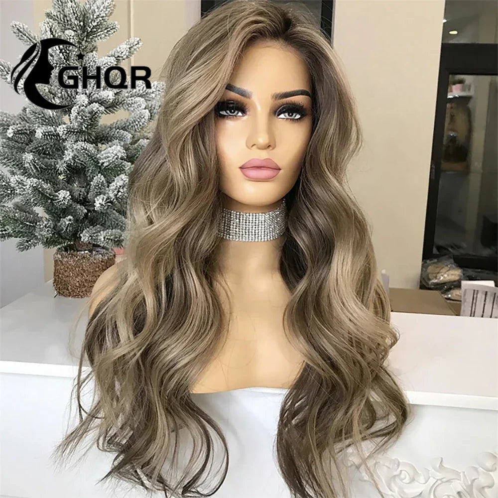 Human Hair Lace Frontal Wig Highlight Ombre Brown