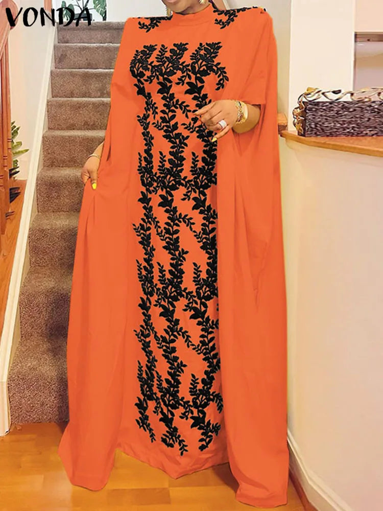 Vonda Women Printed Maxi Dresses Summer Long Robe