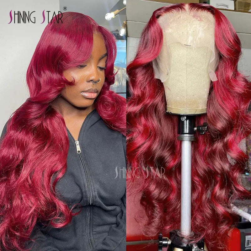 Colored Burgundy X Hd Lace Frontal Wigs Red