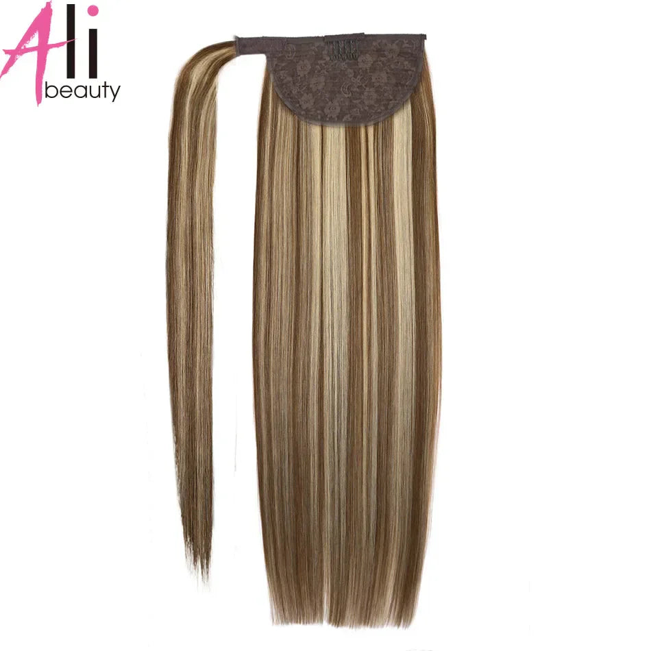 Straight Human Hair Ponytail Wrap Around Horsetail Clips-In