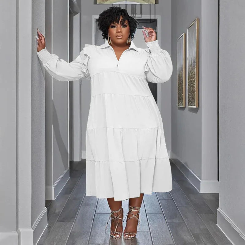 Yaya Vintage Women Long Sleeve Turn-Down Collar Long