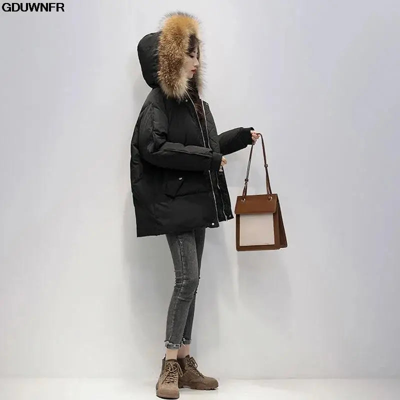 New Warm Thicken Loose Down Jacket Women Winter