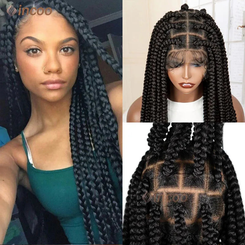 Full Lace Braided Wigs Synthetic Long Black