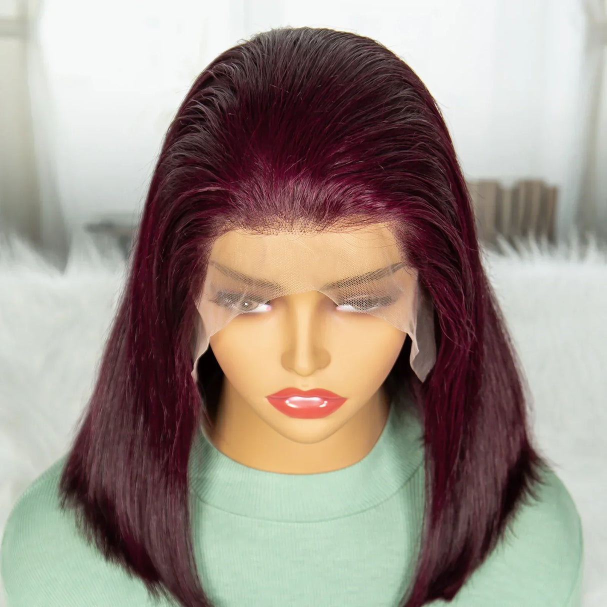 Burgundy Straight Short Wig Double Drawn