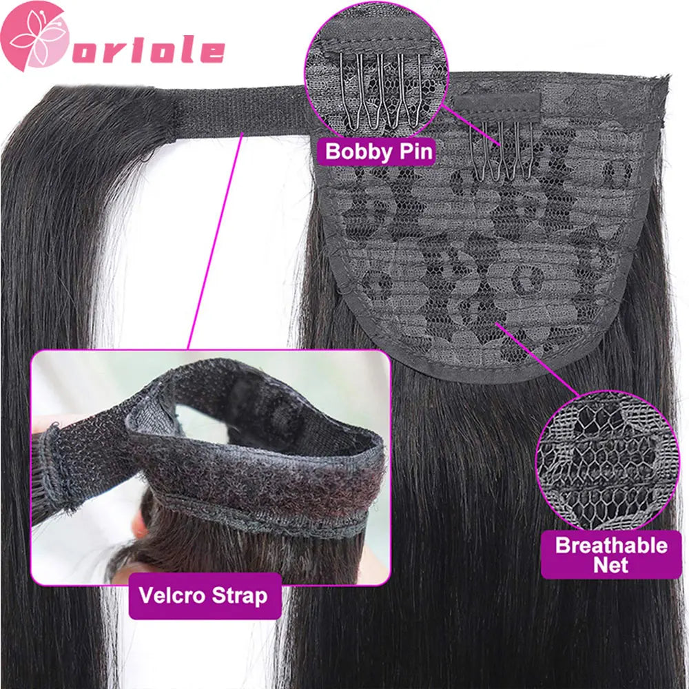 Water Wave Ponytail Human Hair Wrap Around Ponytail