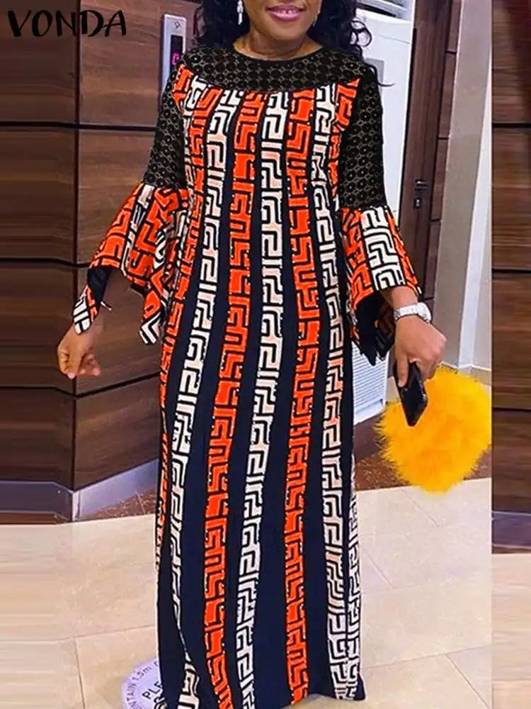 Vonda Women Maxi Dress Summer Lace Patchwork Long