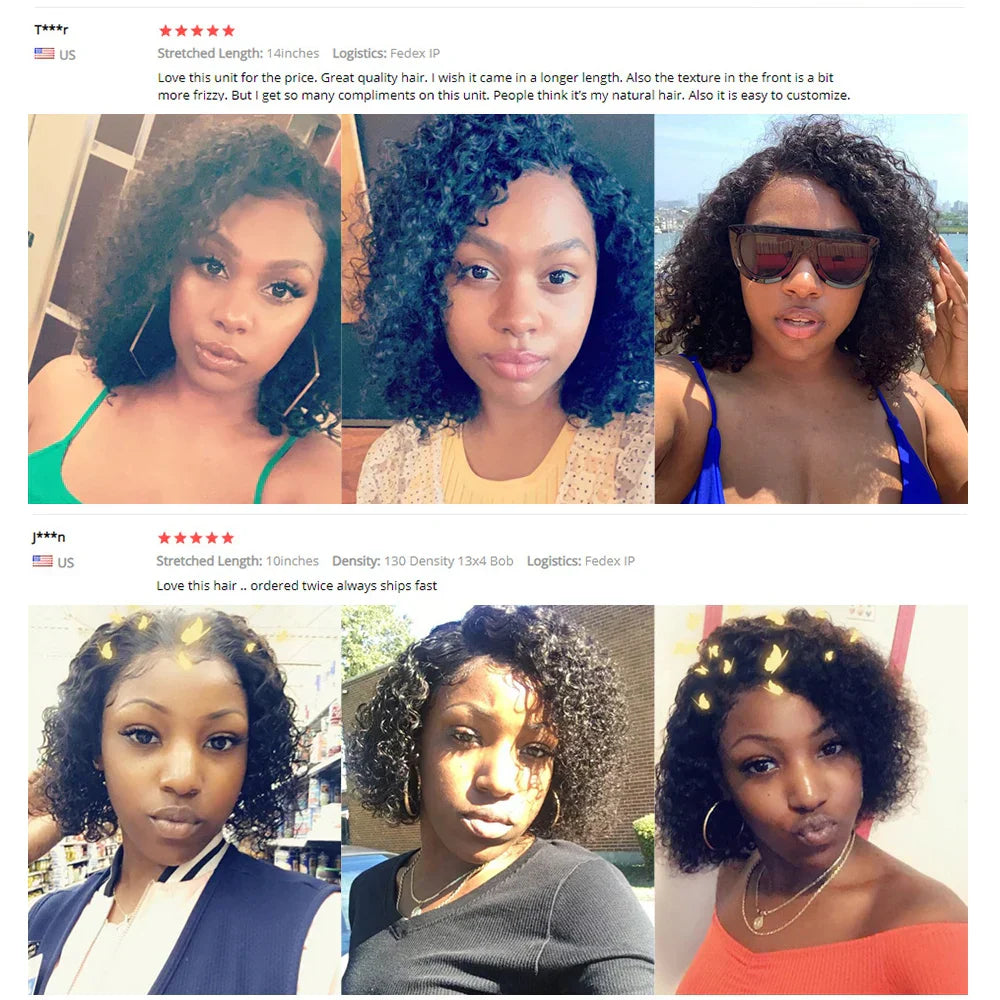 Short To Kinky Curly Bob Human Hair Wig