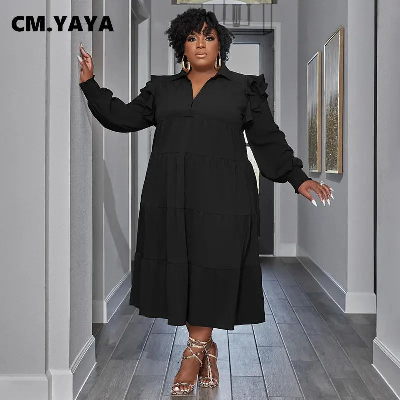 Yaya Vintage Women Long Sleeve Turn-Down Collar Long