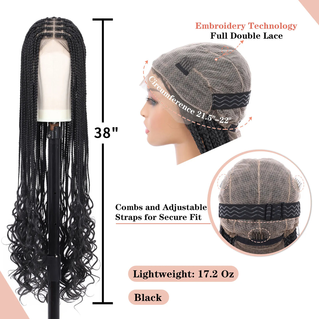 Full Double Lace Front Knotless Box Braided Wigs