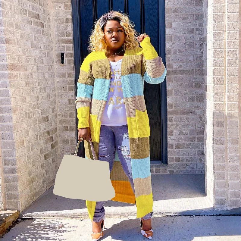 Wuhe Knit Ribbed Patchwork Long Sleeve Open Stitch