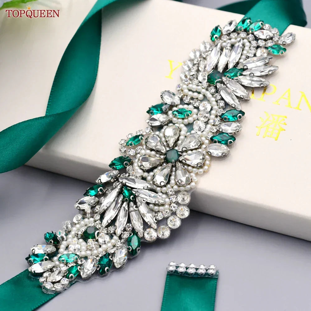 Topqueen Multiple Styles Green Belt With Diamonds Bridal