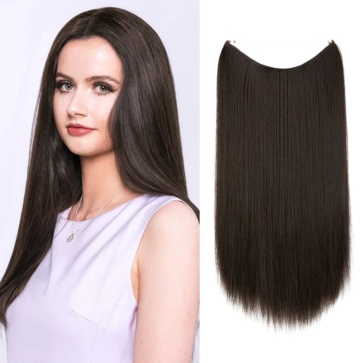 Synthetic Hair Extension No Clip Natural Hair Piece