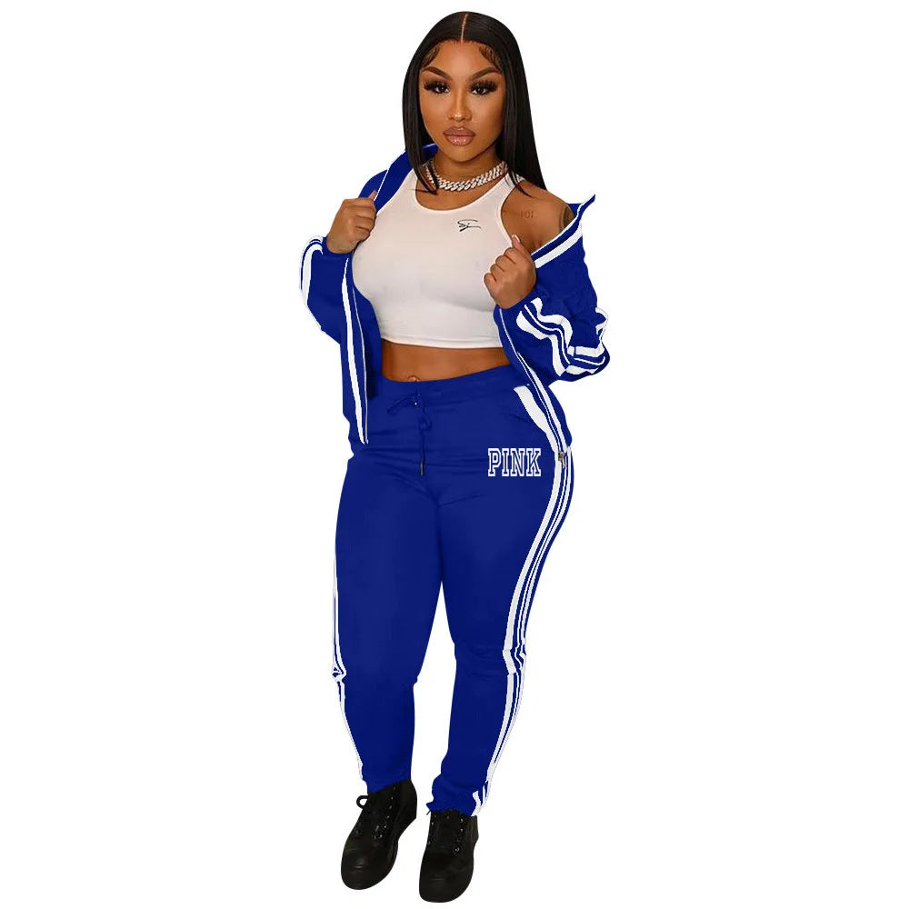 Ladies Tracksuits Piece Set Sports Suit Zipper V