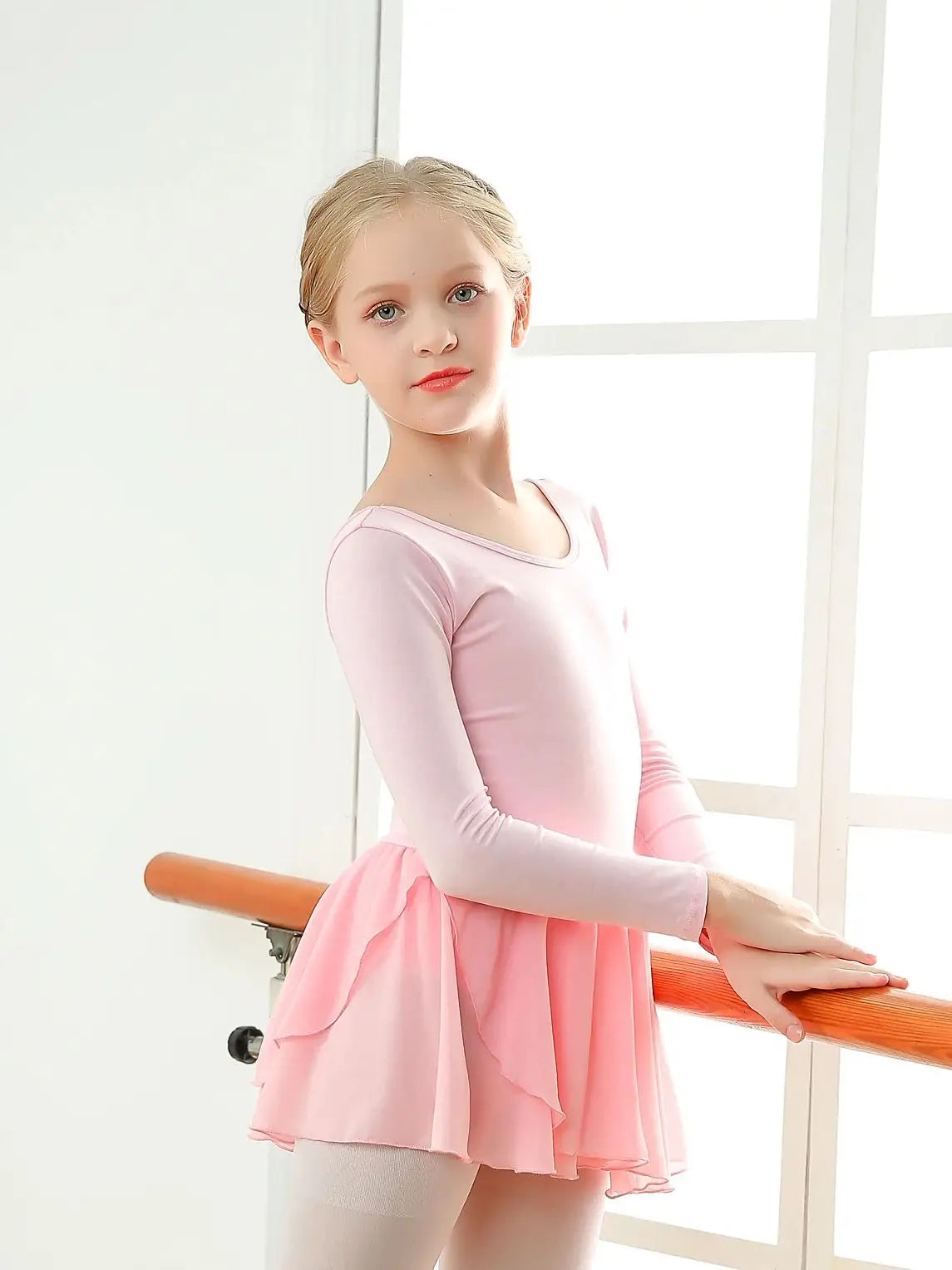 Girls Long Sleeve Leotard With Skirt Dance Dress