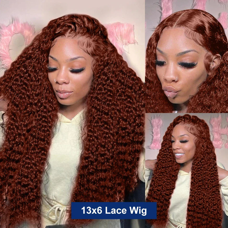 Reddish Brown Frontal Wig Deep Wave
