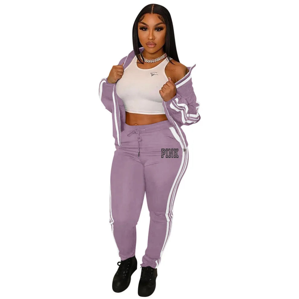 Ladies Tracksuits Piece Set Sports Suit Zipper V